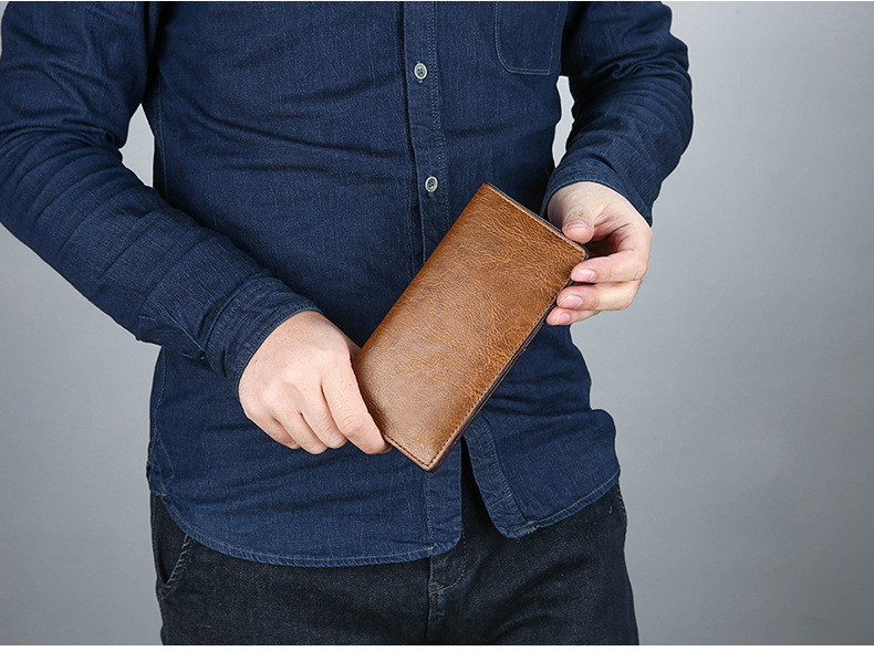 1pc Wallet For Men Faux Leather Wallet With Long Bifold Credit Card Holder Slim Checkbook Money 2603