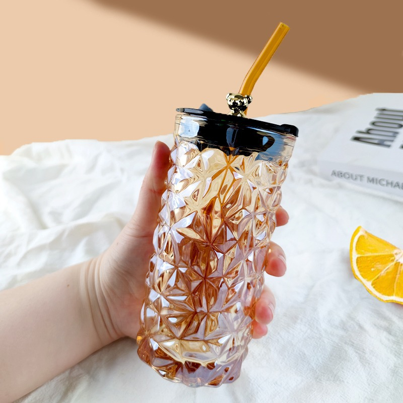 Bear Tumbler With Lid, High Temperature Resistant High-value Transparent Glass  Water Cup, Household Straw Glass Cup - Temu