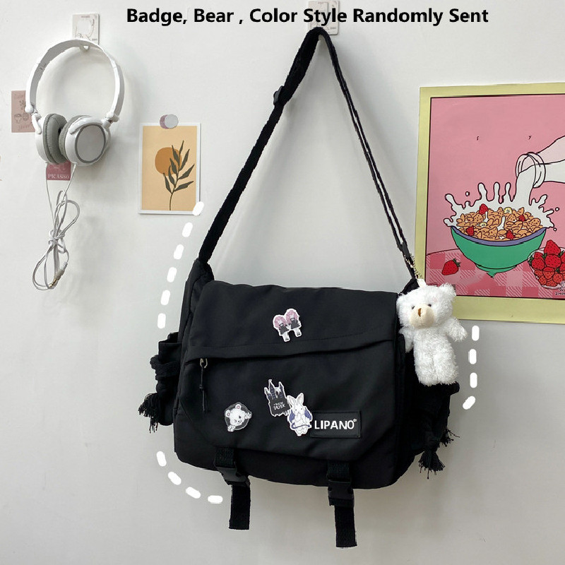 Image of Korean Large Capacity Shoulder Bag Men's Japanese Harajuku Vintage Cargo Messenger Bag Youth Couple Student Body Bag