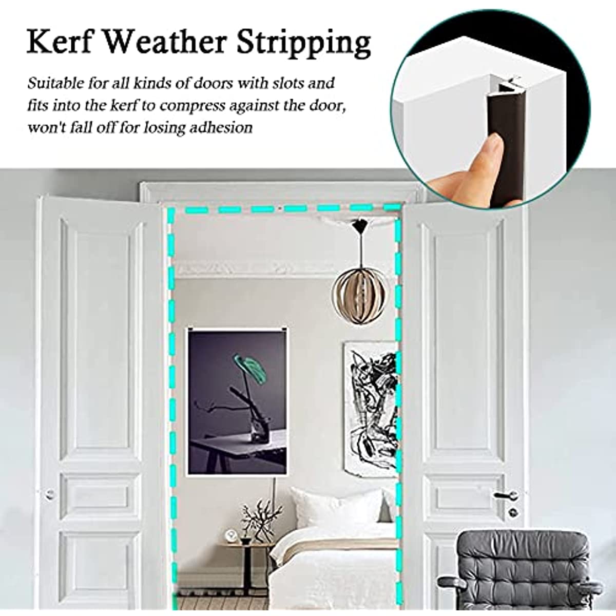 Door Weather Stripping Soundproof Door Seal Strip V-Shaped Foam Kerf Weather Stripping Door Frame Weather Stripping for Doors Windows, Card Slot