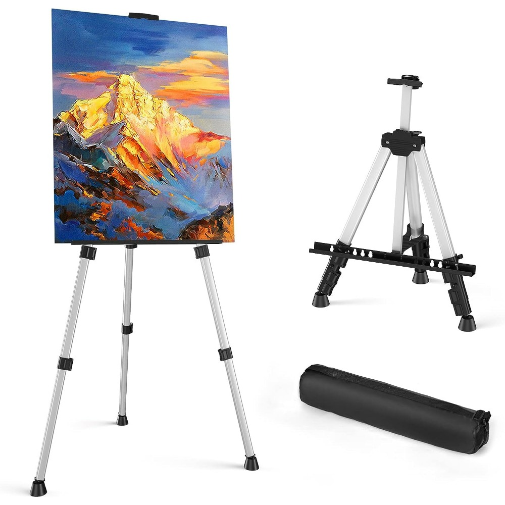  Easel Stand For Sign - 63 Inches Tall Adjustable Easels For  Displaying Pictures Portable Metal Art Floor Display Easel For Wedding Sign  Poster Painting Canvas Easel Stands Black 1 Pack