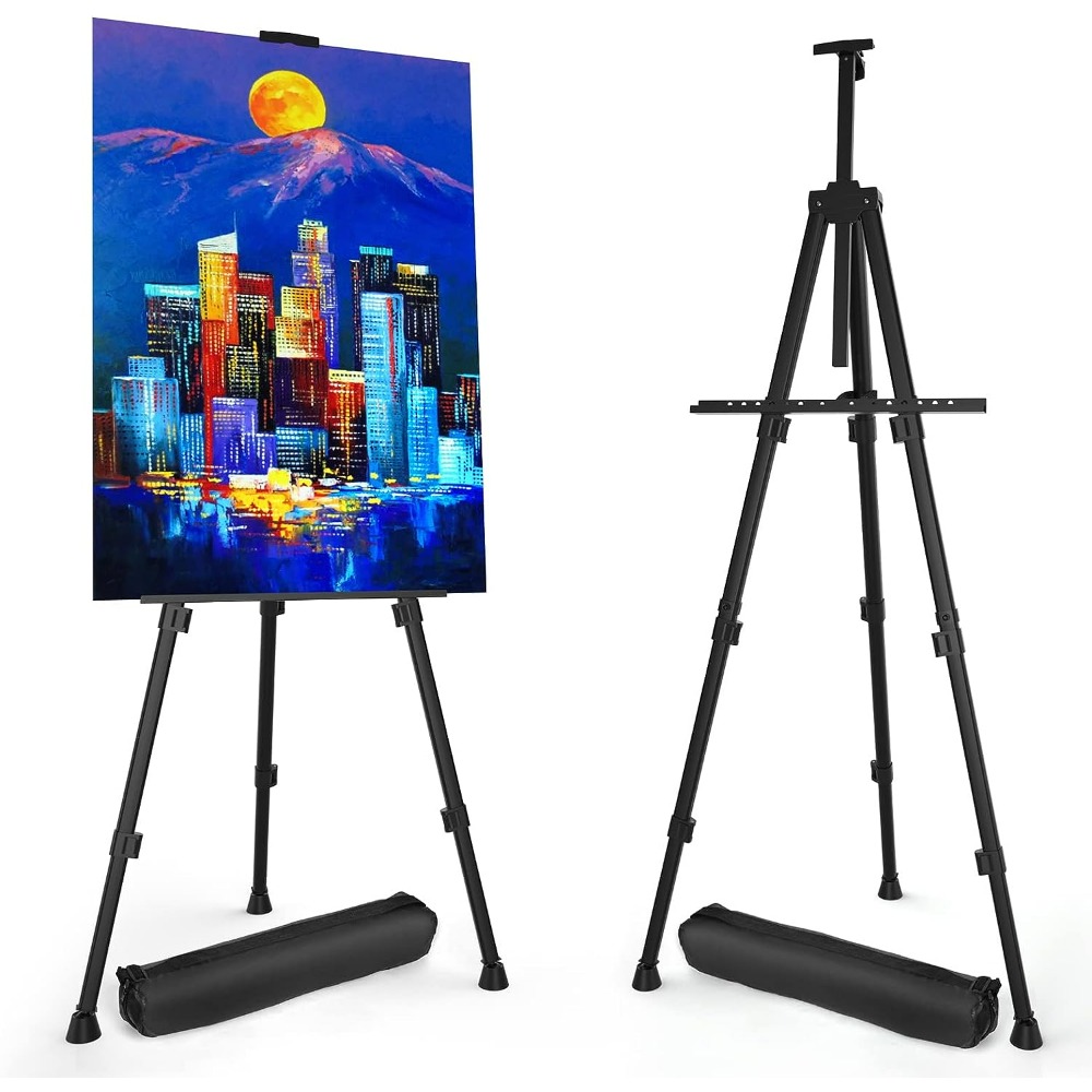 Art Painting Display Easel Stand -ISFORU Portable Adjustable Aluminum Metal  Tripod Artist Easel with Bag, Extra Sturdy for Table-Top/Floor Painting