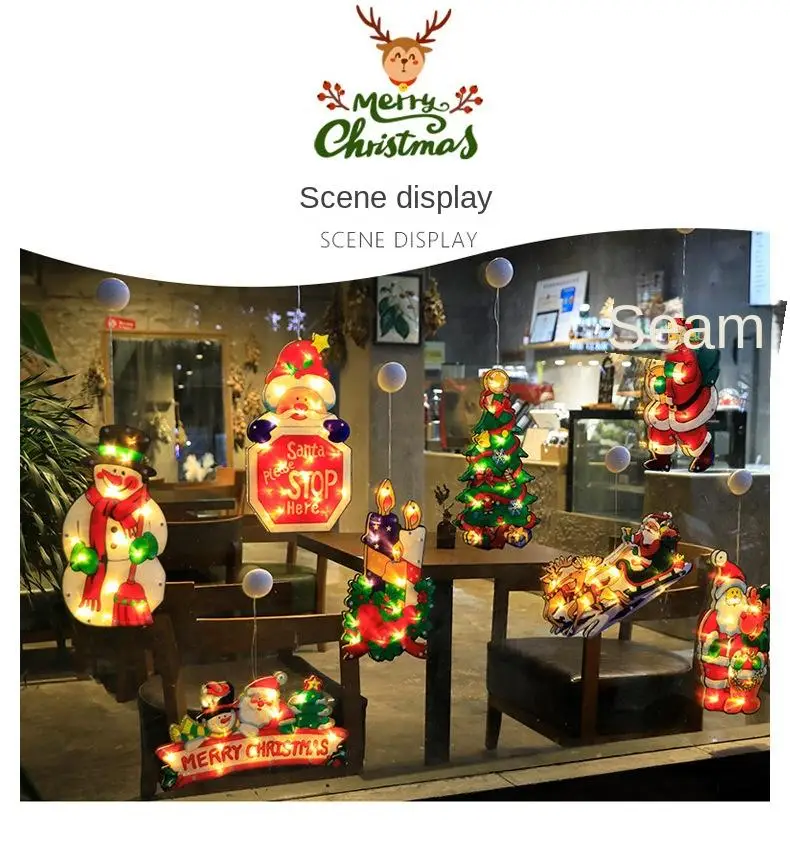led christmas suction cup lights santa claus snowman shape window decoration lights holiday atmosphere small color lights christmas lights battery powered no plug details 2