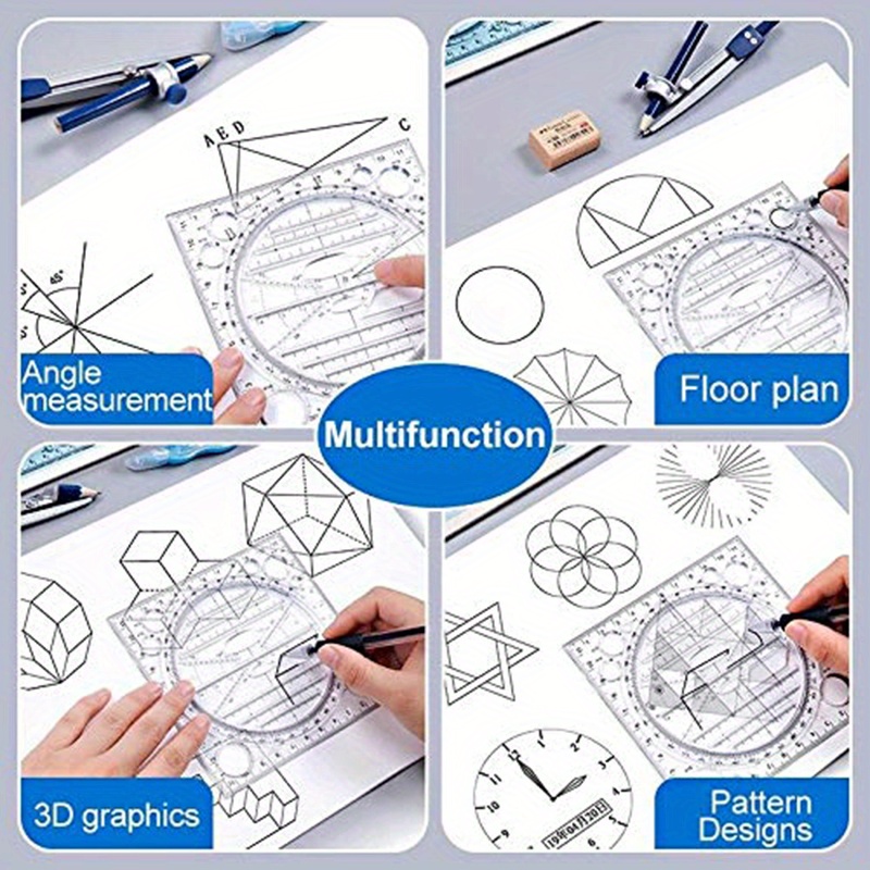 1pc Multifunctional Drawing Ruler, Springhall Angle And Circle Maker  Drawing Geometric Drawing Templa…