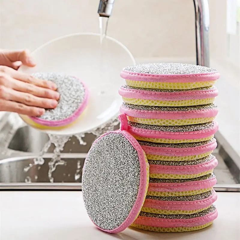 Double Side Dishwashing Sponge,multi-purpose Kitchen Sponge Scrubber, Round  Pan Pot Dish Wash Sponges, Reusable Household Cleaning Tools Kitchen - -  Temu