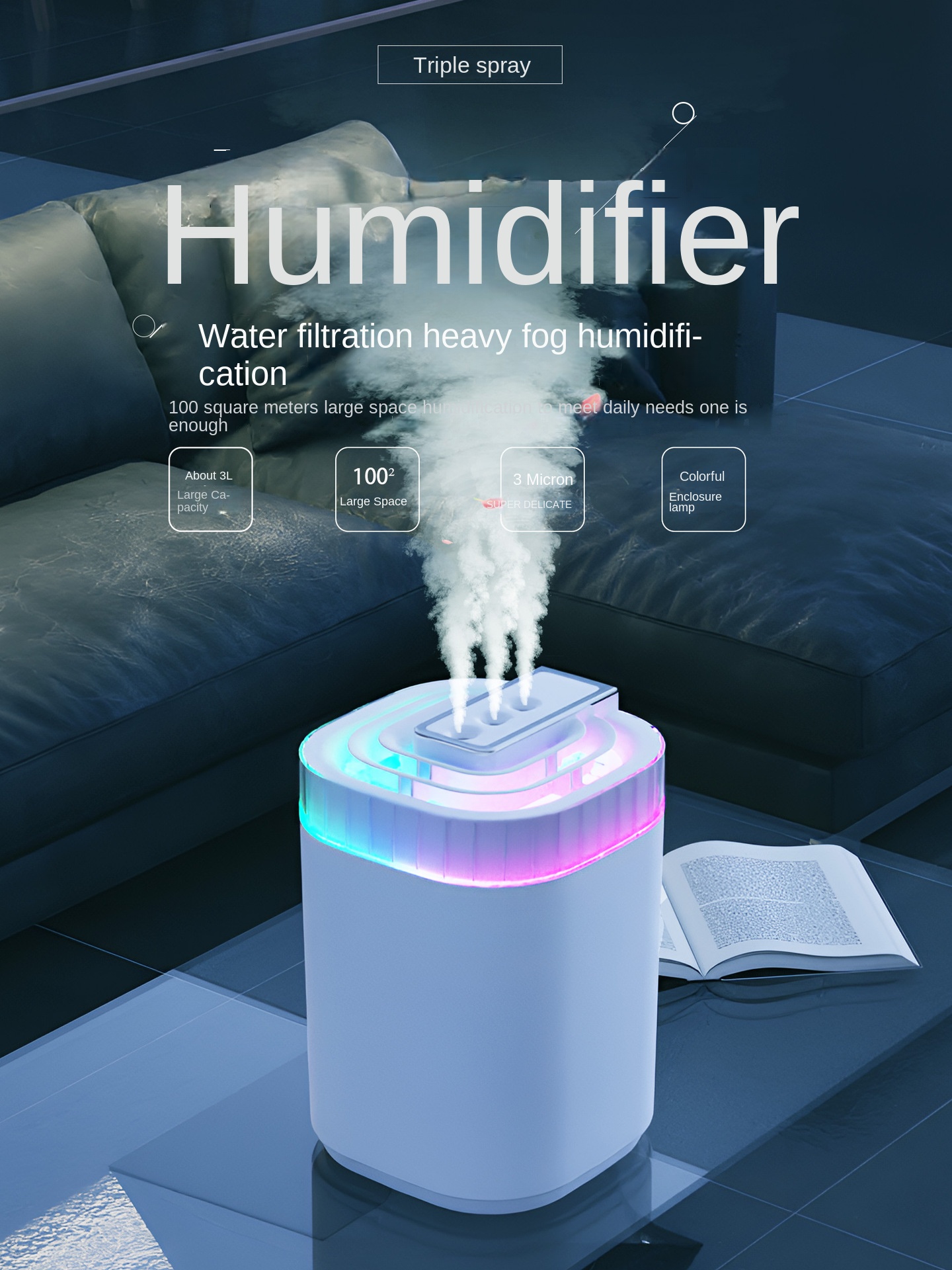 large mist volume humidifier household three spray heads water aromatherapy atomizer bedroom air humidifier details 0