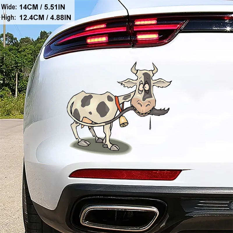 Interesting Sticker A Cow Biting Tail Creative Design Vinyl Temu