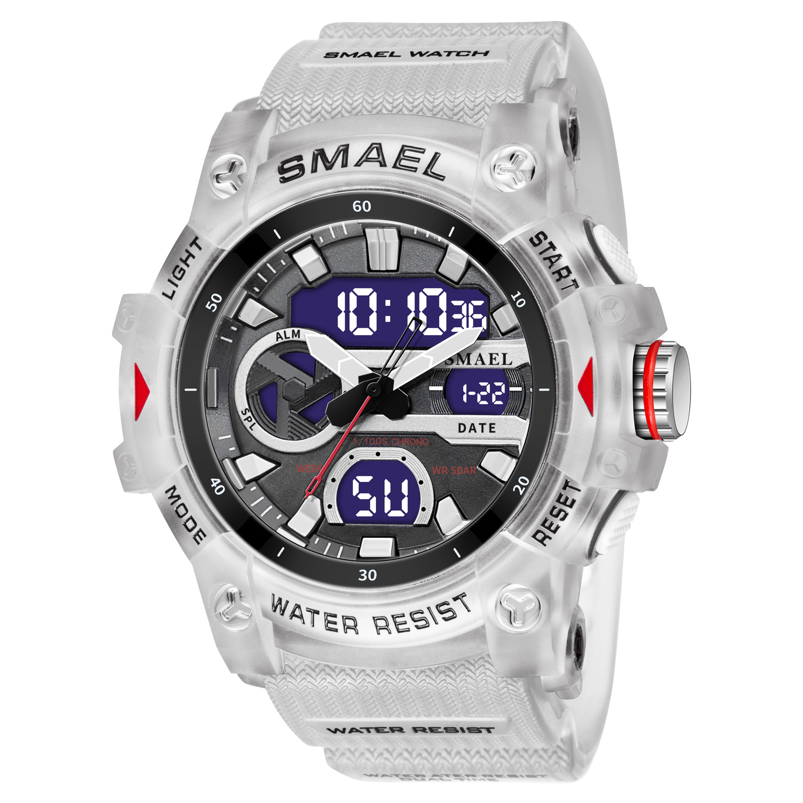Reloj deportivo digital rojo para hombre, reloj para hombre, táctico,  militar, 5ATM, resistente al agua, para hombre, con luz LED, alarma, fecha