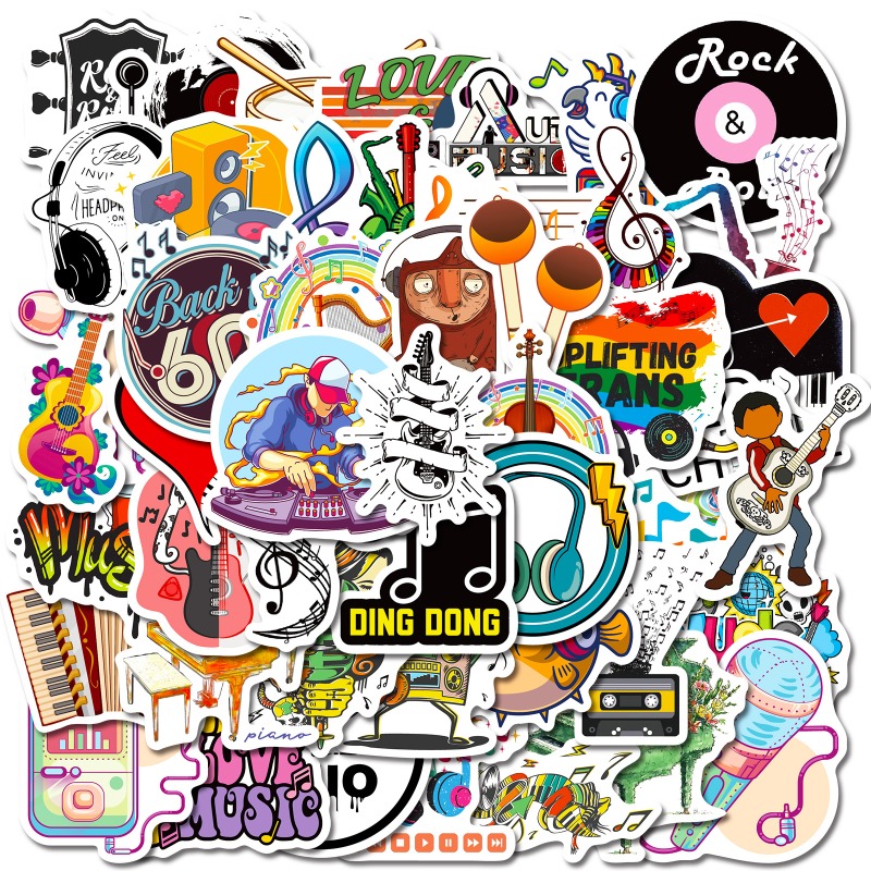 50pcs Rock Music Stickers, Punk Style Beatles Rock Band Stickers,  Skateboard Decoration Stickers, Guitar Stickers