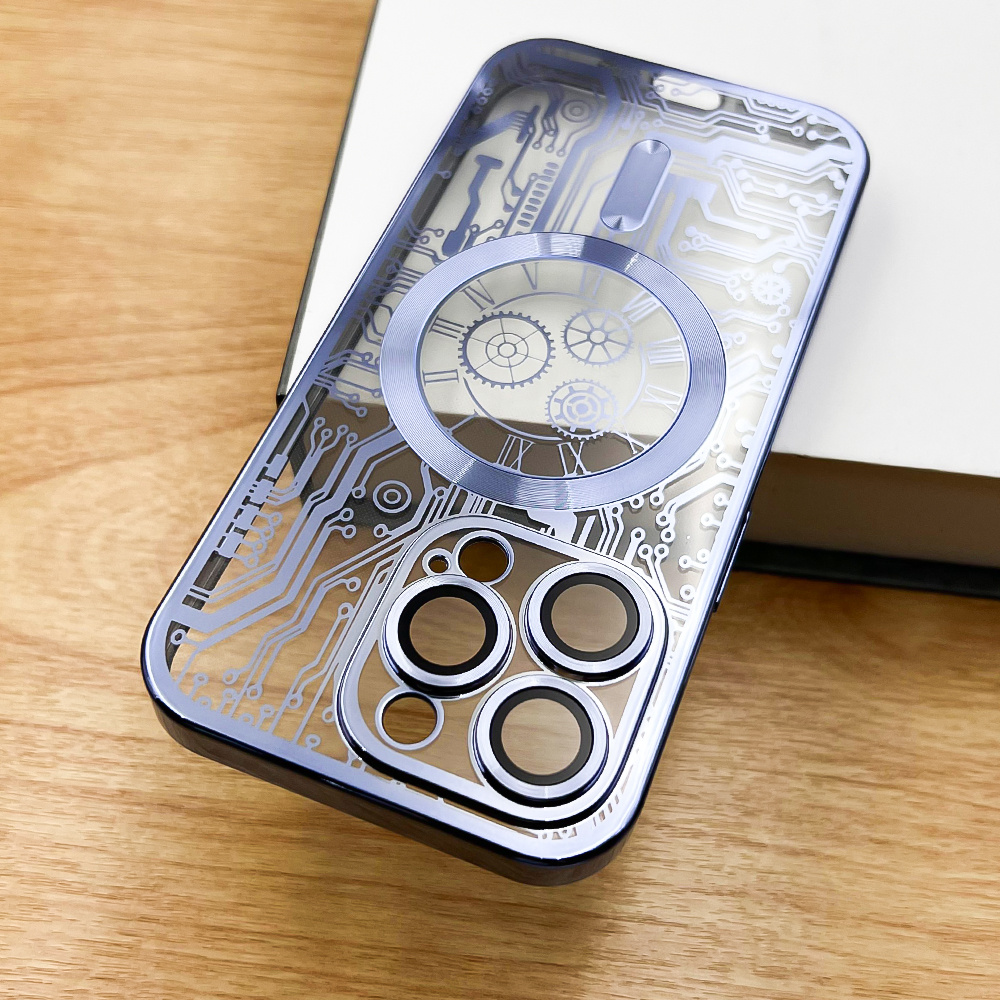 For Magsafe Wireless Charge Case For iPhone 14 13 12 11 Pro Max Plus  Shockproof Transparent Cover Cases Circuit Board Pattern