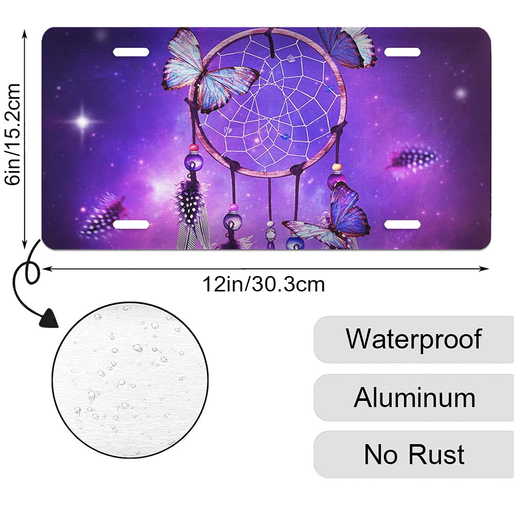 バタフライドリームキャッチャー 車のフロントナンバープレート 妖精 動物 鳥 ラウンドネットワークフェザー アルミメタルカータグ バニティプレート  15.24x30.48 Cm メンズ レディース