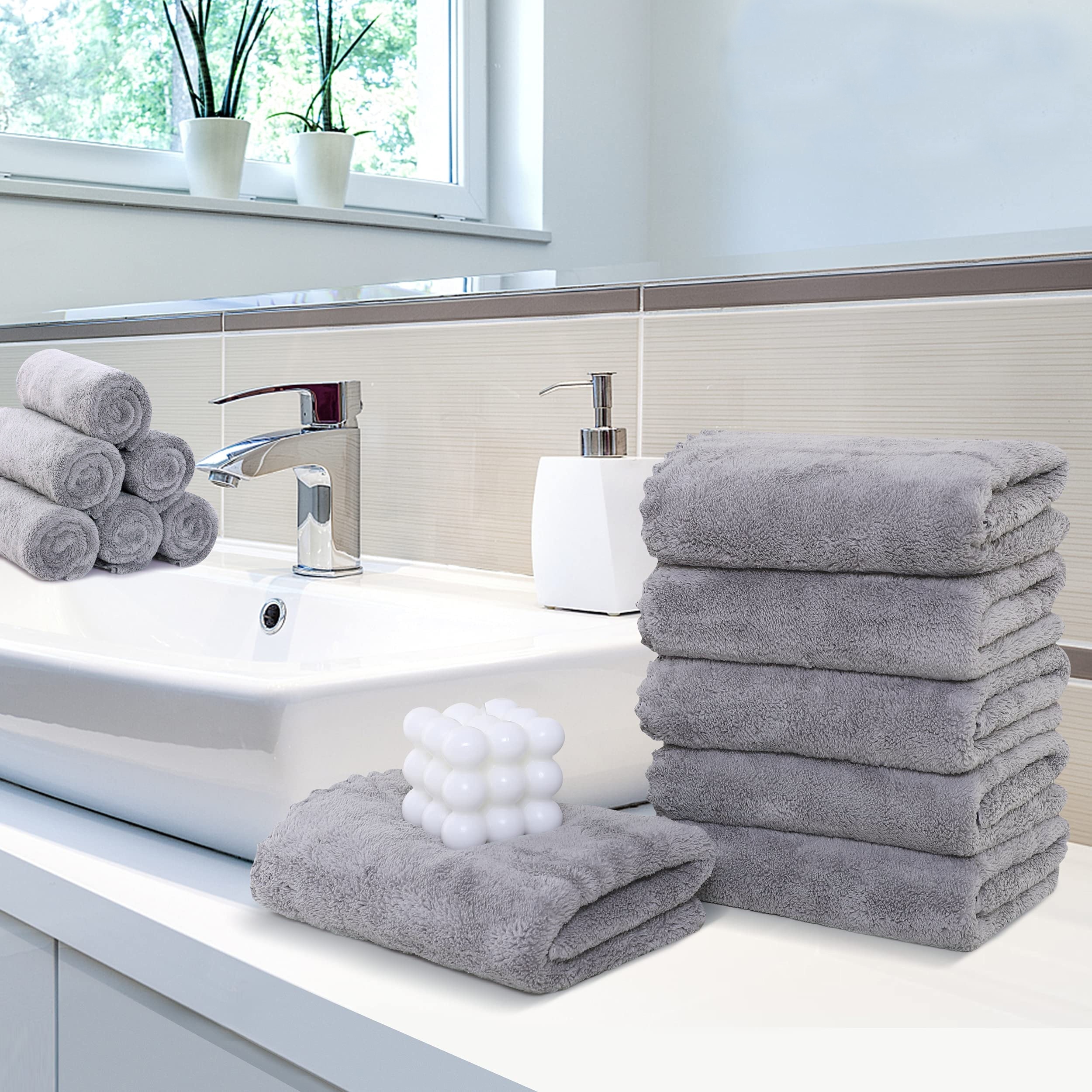  MOONQUEEN - Juego de toallas ultra suaves y de secado rápido, 2  toallas de baño, 2 toallas de mano, 2 toallas pequeñas, microfibra coral  altamente absorbente, para baño, yoga, etc (gris