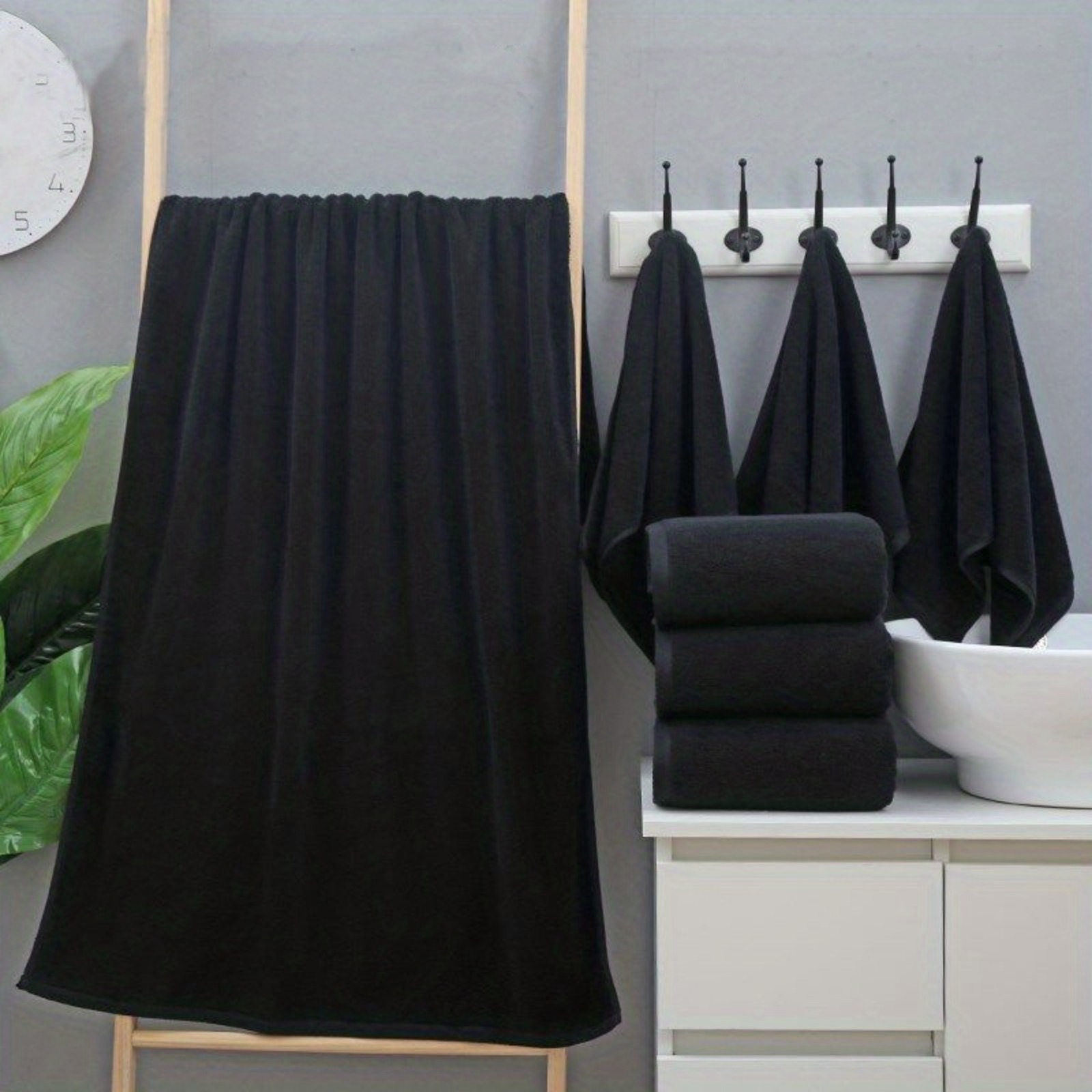 Black Towel Set Bath Towel Hand Towels Washcloths Set Soft - Temu