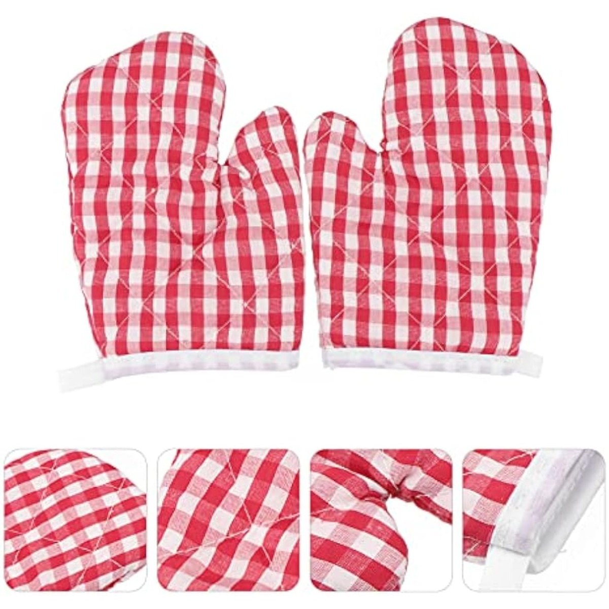  12 Pcs Kids Oven Mitts Children Heat Resistant Kitchen Mitts  Checkered Kitchen Oven Gloves Kids Kitchen Mittens for Safe Cooking Baking  Microwave Child Play BBQ Grilling, Age 2-10 (Red, Pink, Blue) 