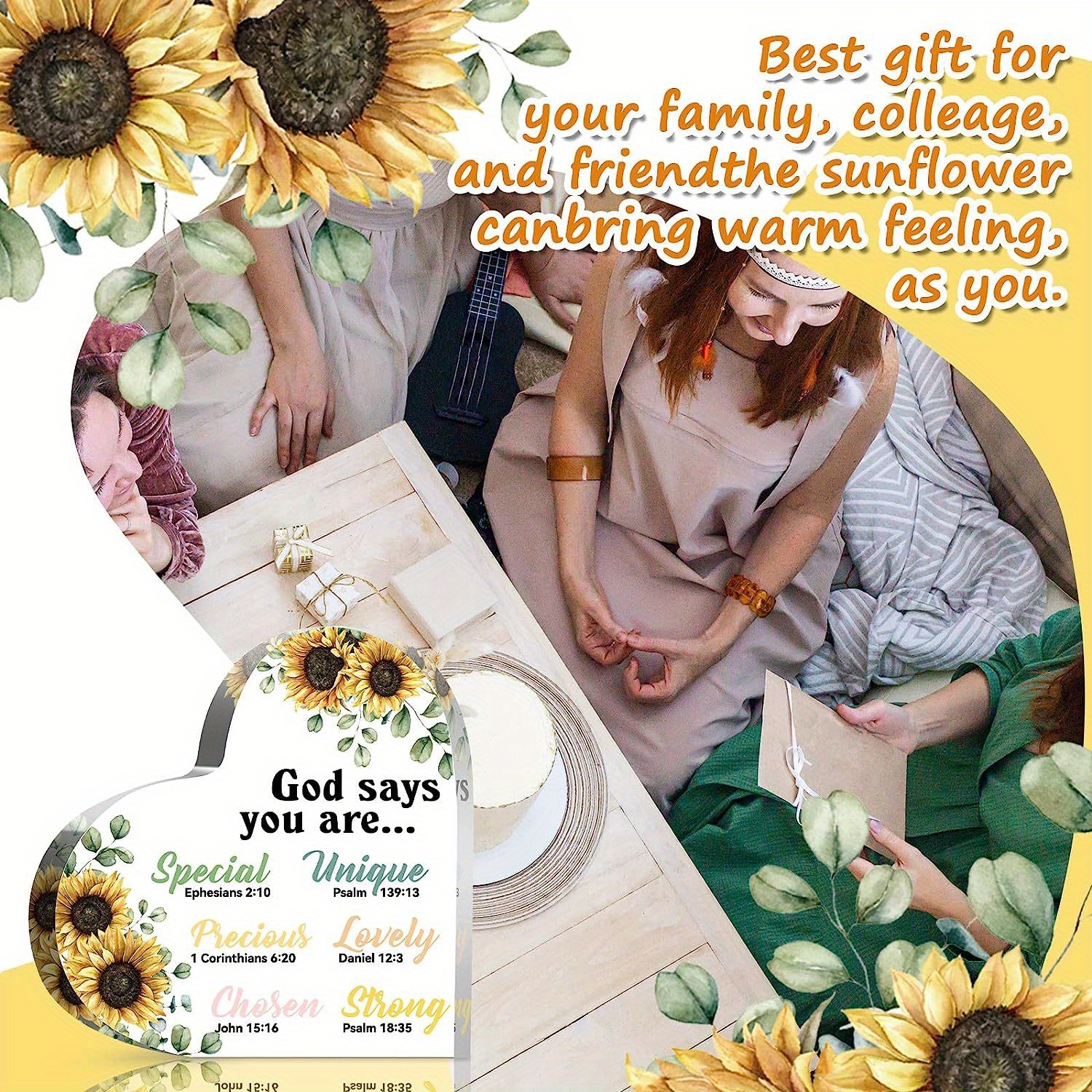 Inspirational Gifts for Women Heart Sunflower Acrylic Gift