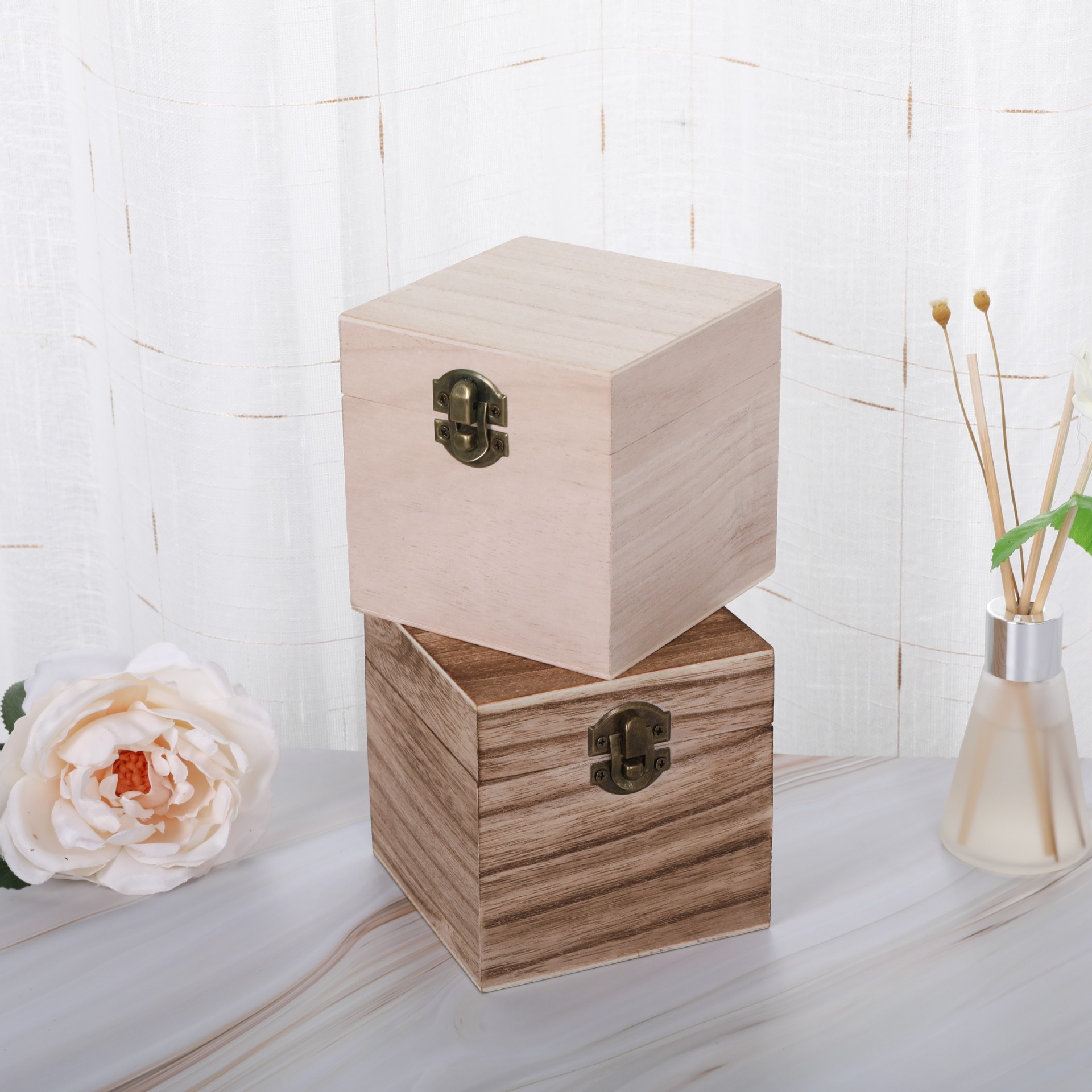 Wooden Box With Hinged Lid And Front Clasplarge Wooden Box - Temu