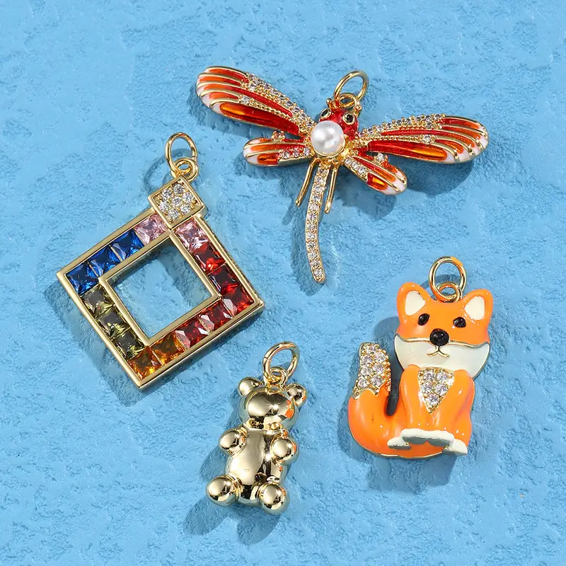 1pc Cute Dragonfly Dog Bear Charms for Jewelry Making Supplies, Heart Geometric Dangle DIY Bracelet Earrings Necklace Pendant,Temu
