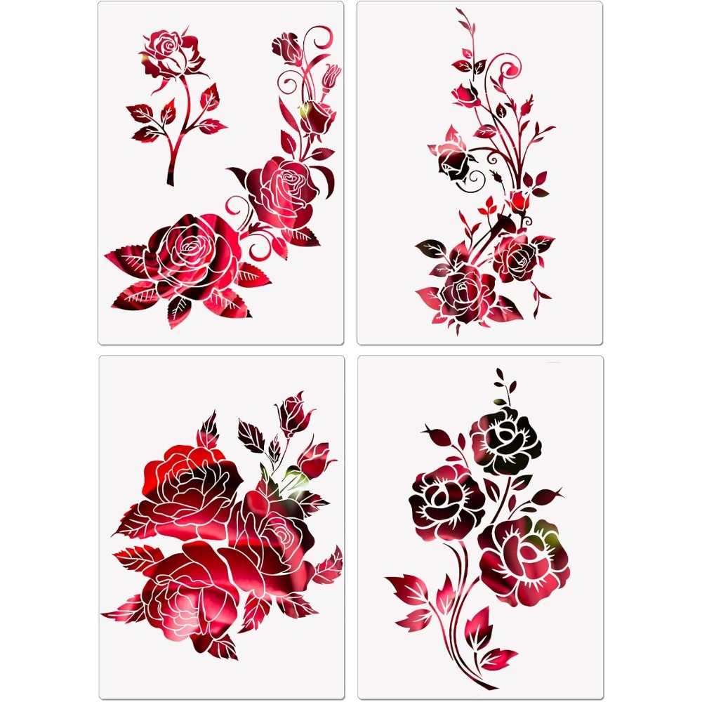 Large Flower Stencils for Painting Floral Leaf Stencil Rose Vine  Background