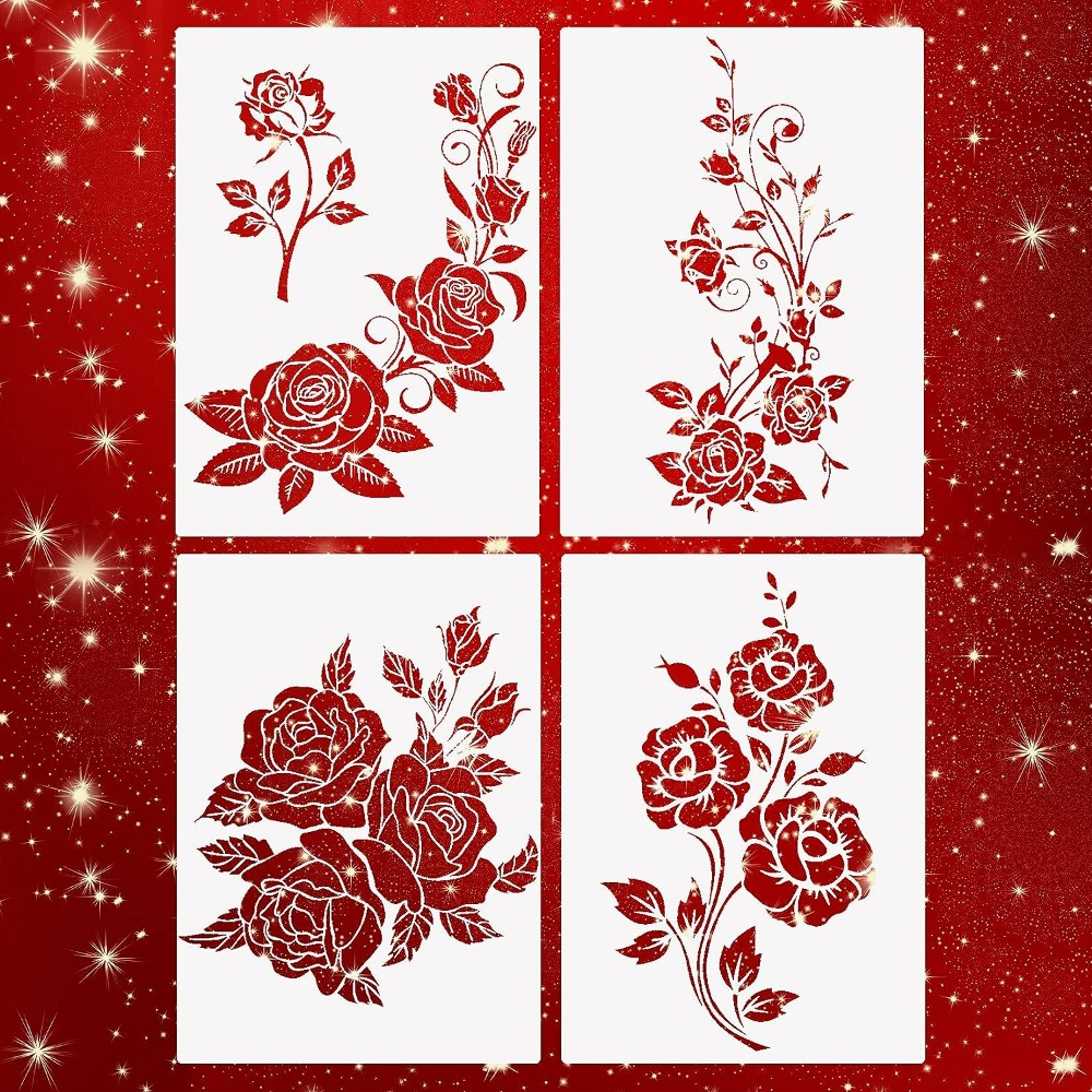 Rose Flower Cutout Painting Stencils Reusable Rose Stencils - Temu