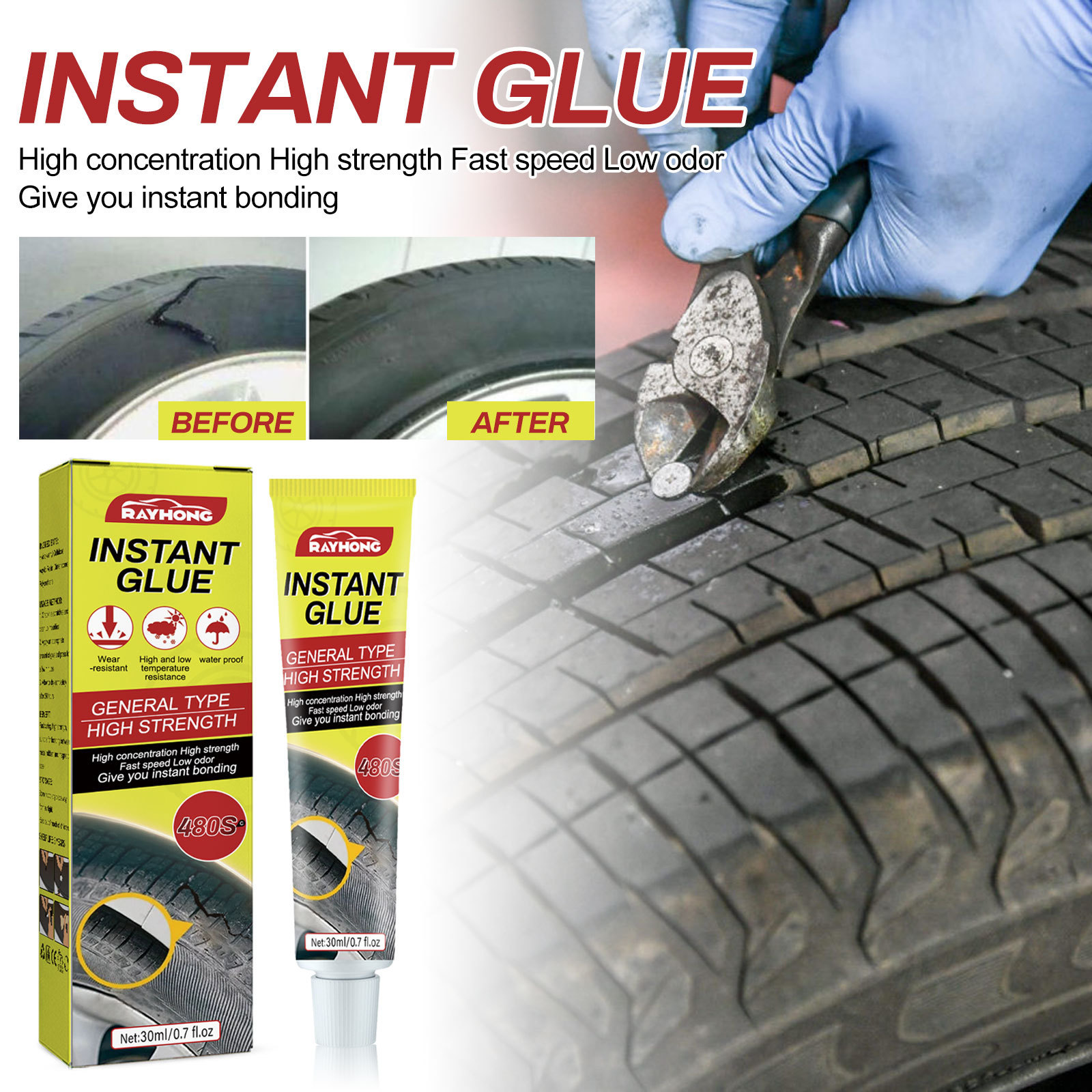 Mastic de réparation de pneus de voiture, colle adhésive imperméable pour  pneus de voiture, forte adhérence