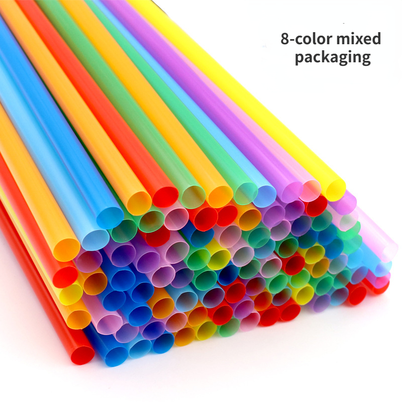 200 Pack Plastic Extra Long Straws for Birthday Party, 13 inch Disposable Drinking Straws for Cocktails, Coffee (4 Rainbow Colors)