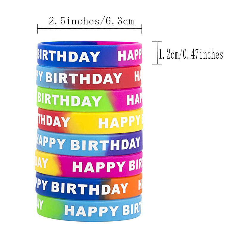 24pcs Happy Birthday Rubber Bracelets Colored Silicone Stretch Wristbands