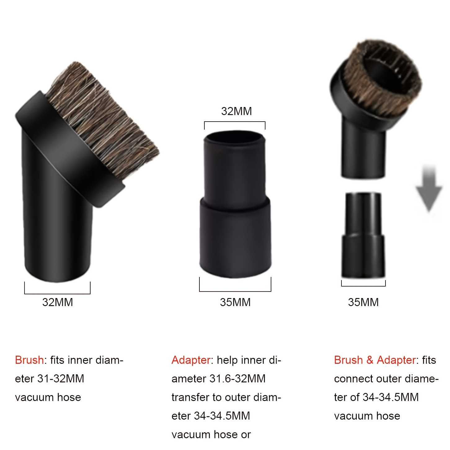 Horse Hair Brush Attachment 25MM Soft Bristles & Vacuum Hose Ad