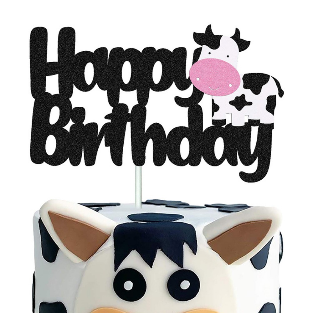 1 pièce Topper de gâteau graphique de vache et de slogan, décoration de  dessus de gâteau de papier pour la fête d'anniversaire, Mode en ligne