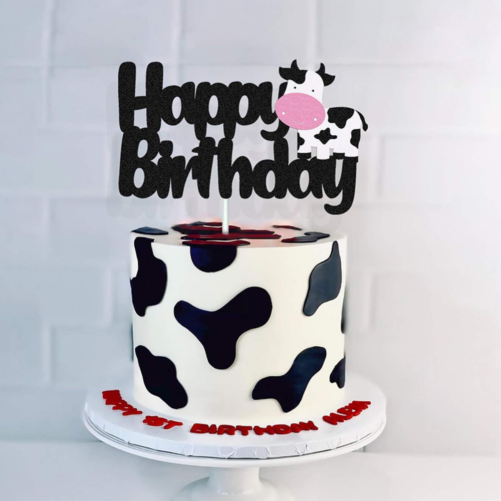 Cow Happy Birthday Cake Topper Glitter Farm Animals - Temu