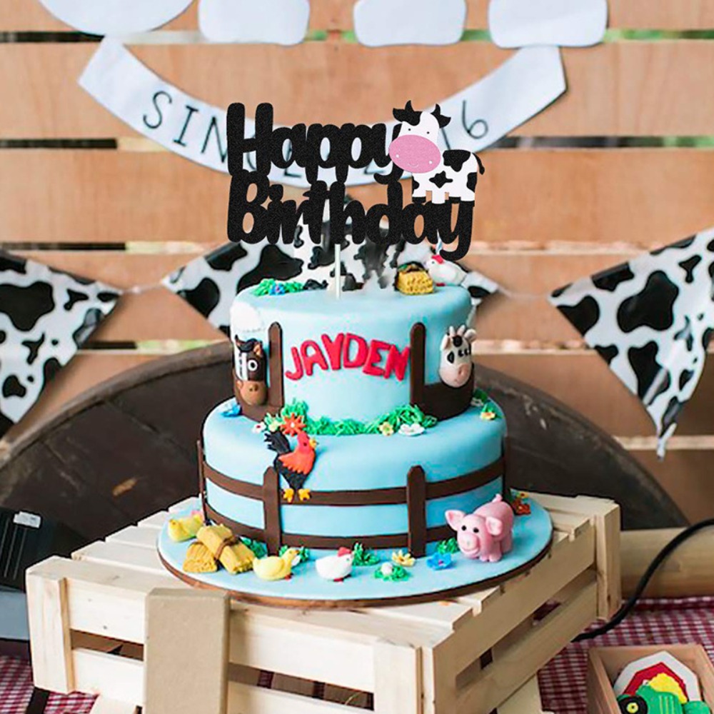 Décoration de gâteau joyeux anniversaire en forme de vache, pour garçon et  fille de 1, 2 et 3 ans, style Moo Chi, fournitures de décoration de fête,  25 pièces - AliExpress