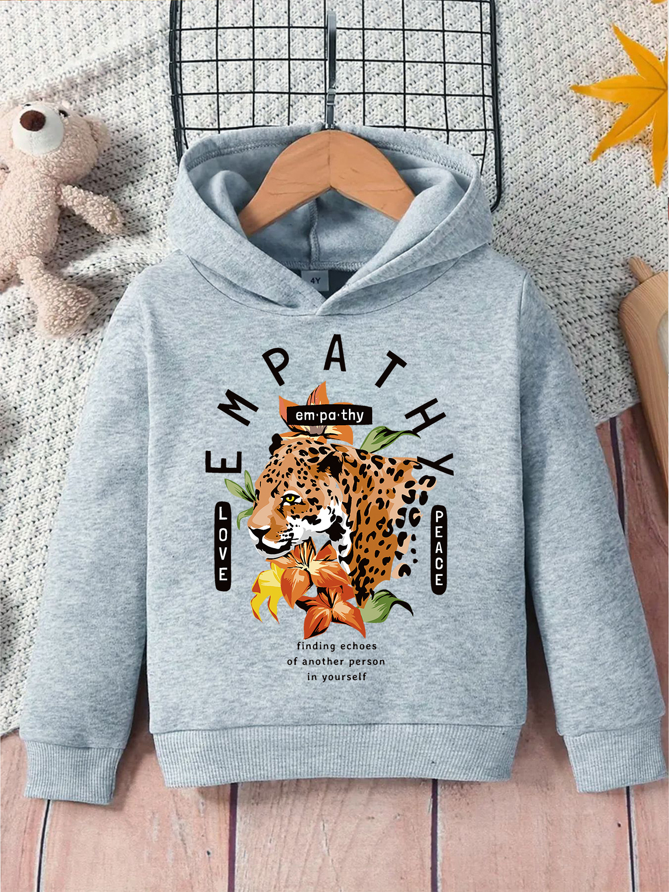 Hooded Sweatshirt Cheetah Print Crew Neck Sweatshirt Pink Hoodie