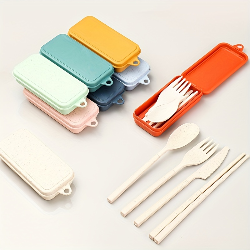 Portable Cutlery Set Reusable Travel Utensils Wheat Straw - Temu