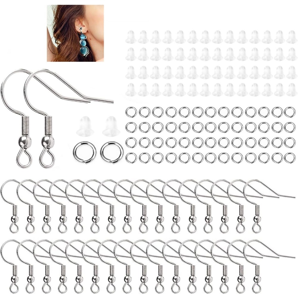 100/300pcs Hypoallergenic Earring Hook Kit with Jump Rings & Back