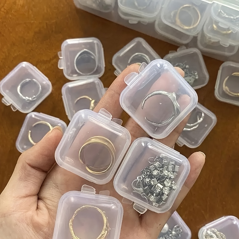 10Pcs Small Boxes Square Transparent Plastic Jewelry Storage Case Contai;;^