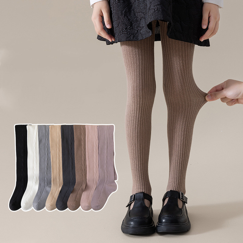 Girls Simple Solid Color Pantyhose Children's Combed Cotton - Temu