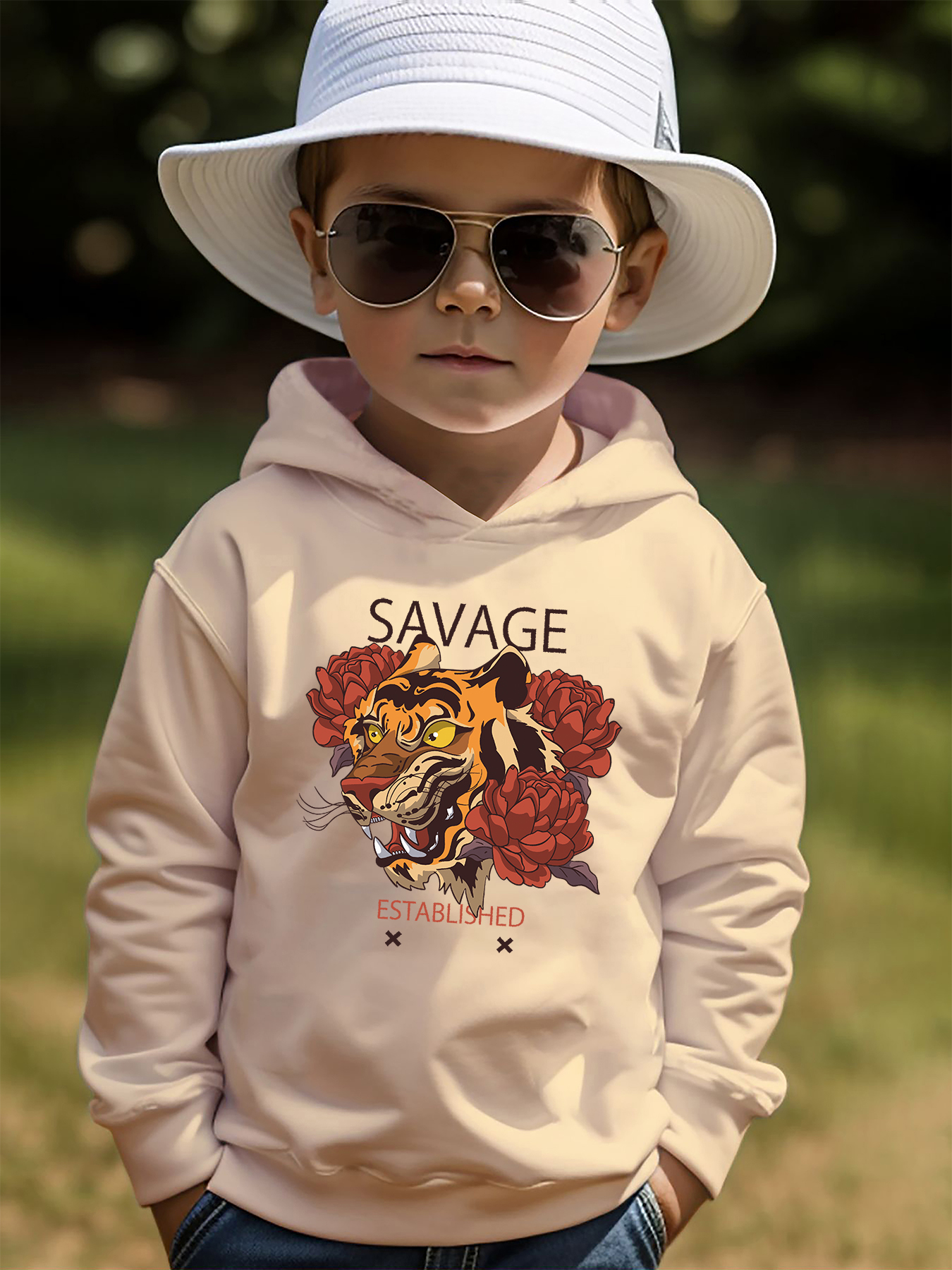 Flower And X Print Boys Casual Pullover Long Sleeve Hoodies, Boys Sweatshirt  For Spring Fall, Kids Hoodie Tops Outdoor - Temu United Arab Emirates