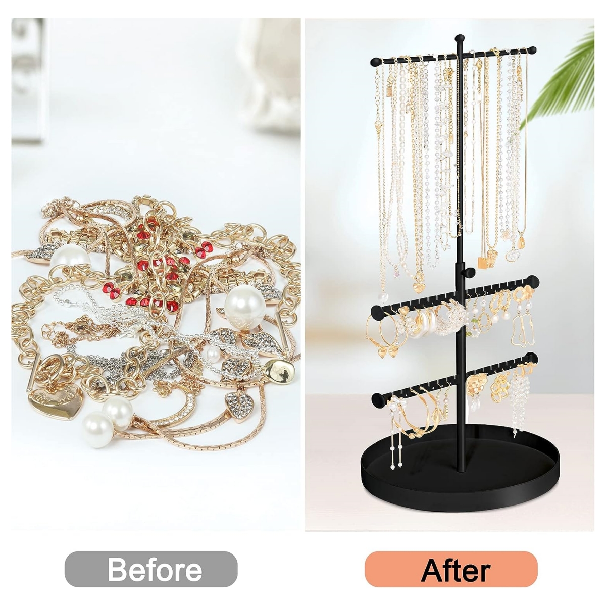 Jewelry Holder Organizer Jewelry Stand Christmas Gifts For Women Girls,  Small Necklace Organizer With Bracelet Watch Holder, Jewelry Rack Tower  With Earring Holders(Transparent)