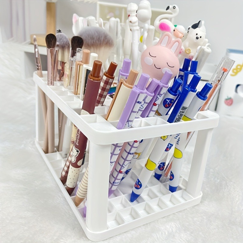 1pc 72 Holes Pen Holder, Plastic Paint Brush Stand, Makeup Brush & Painting  Brush Holder, Desktop Pen Organizer For Home Classroom Supplies, Back To S