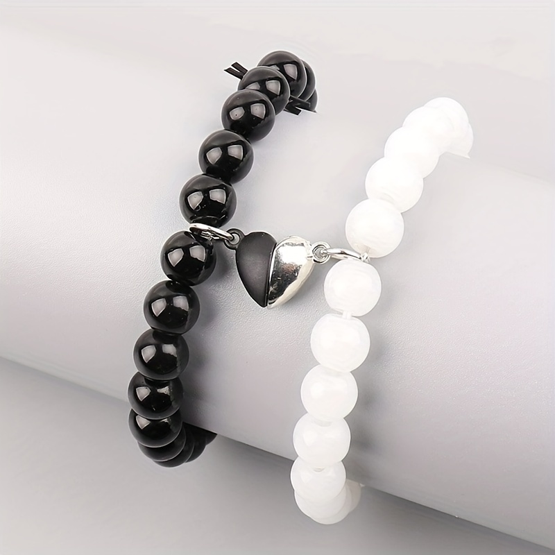 Black Magnetic Bracelet Stainless Steel Heart shaped Couple - Temu