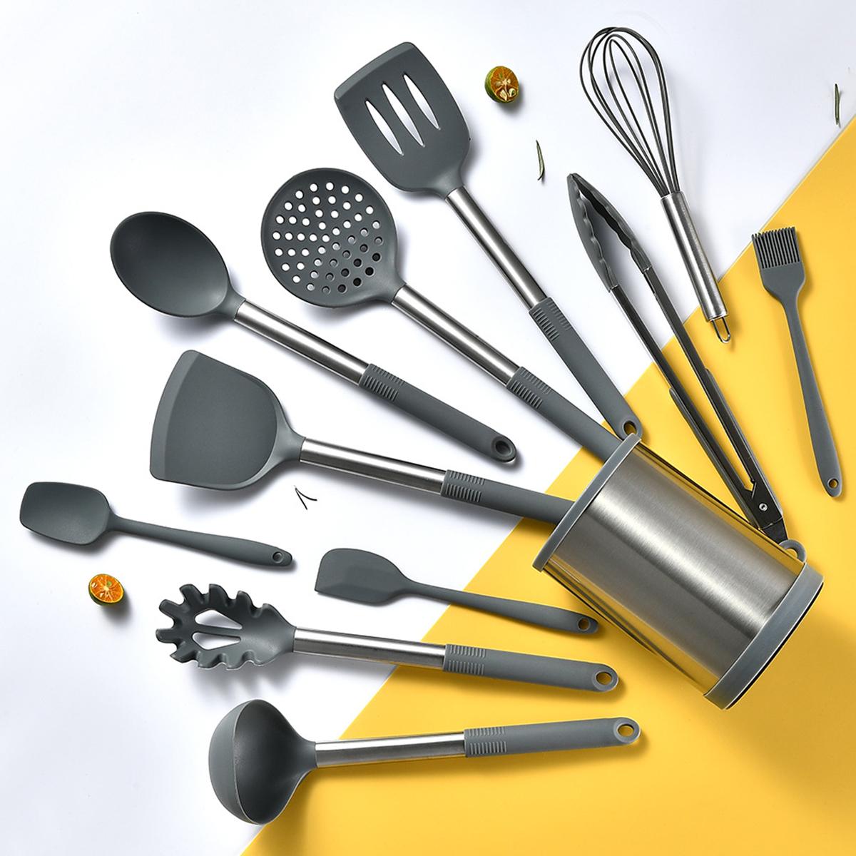 12pcs set silicone cooking utensil set kitchen utensil set safety cooking utensils set non stick cooking utensils set with metal handle washable spatula set cookware kitchen stuff kitchen gadgets kitchen essentials chrismas halloween gifts details 3