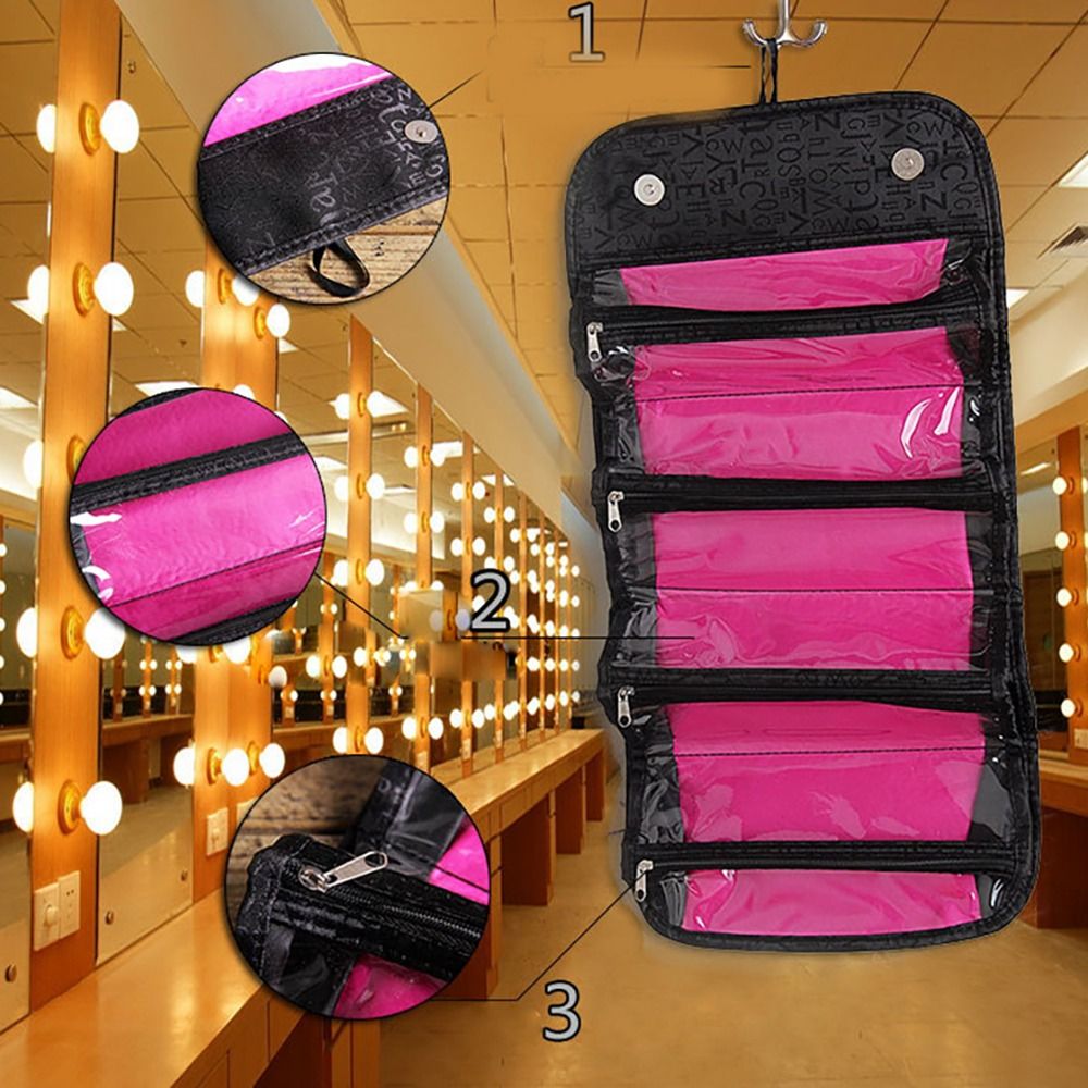 Travel Roll-up Cosmetic Makeup Case Foldable Organizer Pouch Hanging  Toiletry Wash Bag Storage Bags 4 Zipper Compartment - AliExpress