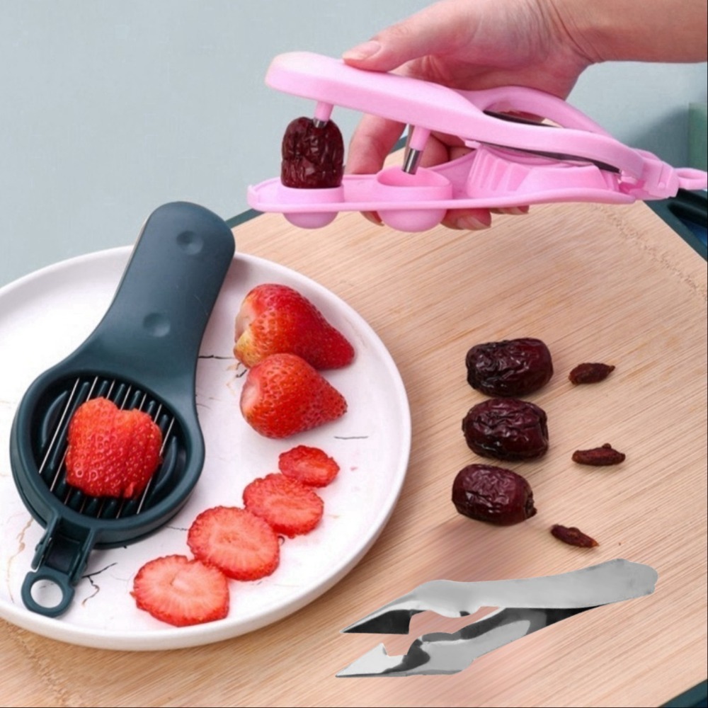 Stainless Steel Strawberry Slicer, Bananas Cutter, Red Stainless Steel Strawberry  Huller Stem Remover, Creative Cherry Pitter, Fruit Cutter, Kitchen Tools  And Gadgets - Temu