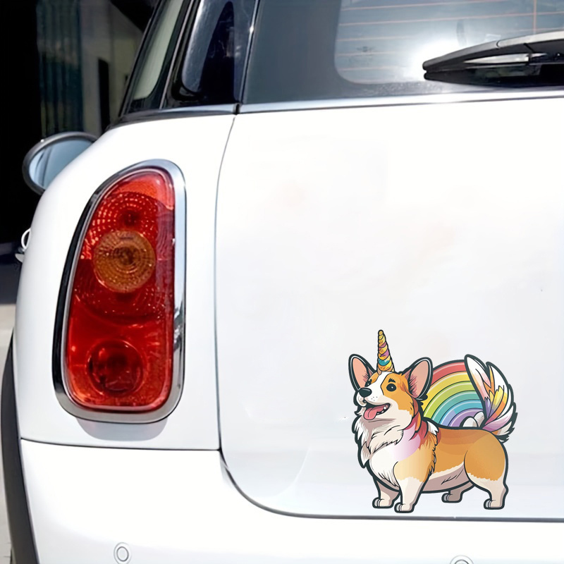 Unicorn Corgy Dog UniCorgi Bumper Sticker | Car Decor, Laptop Computer,  Water Bottle, Wall, Window Waterproof Vinyl Decal | Size - 3'' Longer Side |