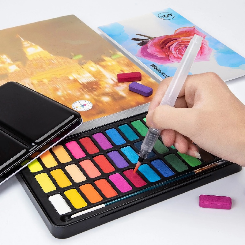MeiLiang Watercolor Paint Set, 36 Vivid Colors in Pocket Box with Arrtx  Metallic Paint Pens 18 Colors Metallic Brush Marker