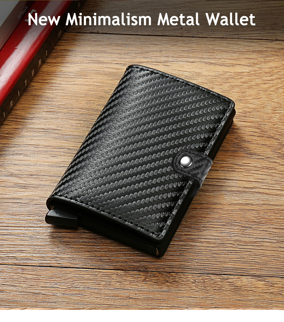 1pc Men's Aluminium Alloy Rfid Wallet With Carbon Fiber Pattern, Credit Cards For Men Und Women, Rfid Mini Business Card Holder