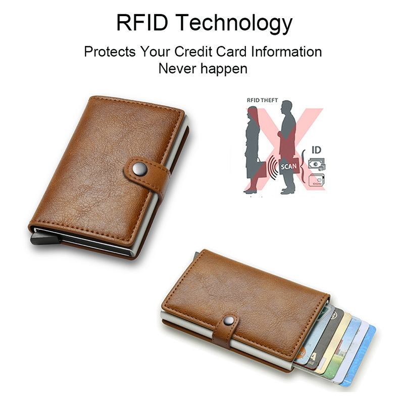 1pc Men's Aluminium Alloy Rfid Wallet With Carbon Fiber Pattern, Credit Cards For Men Und Women, Rfid Mini Business Card Holder