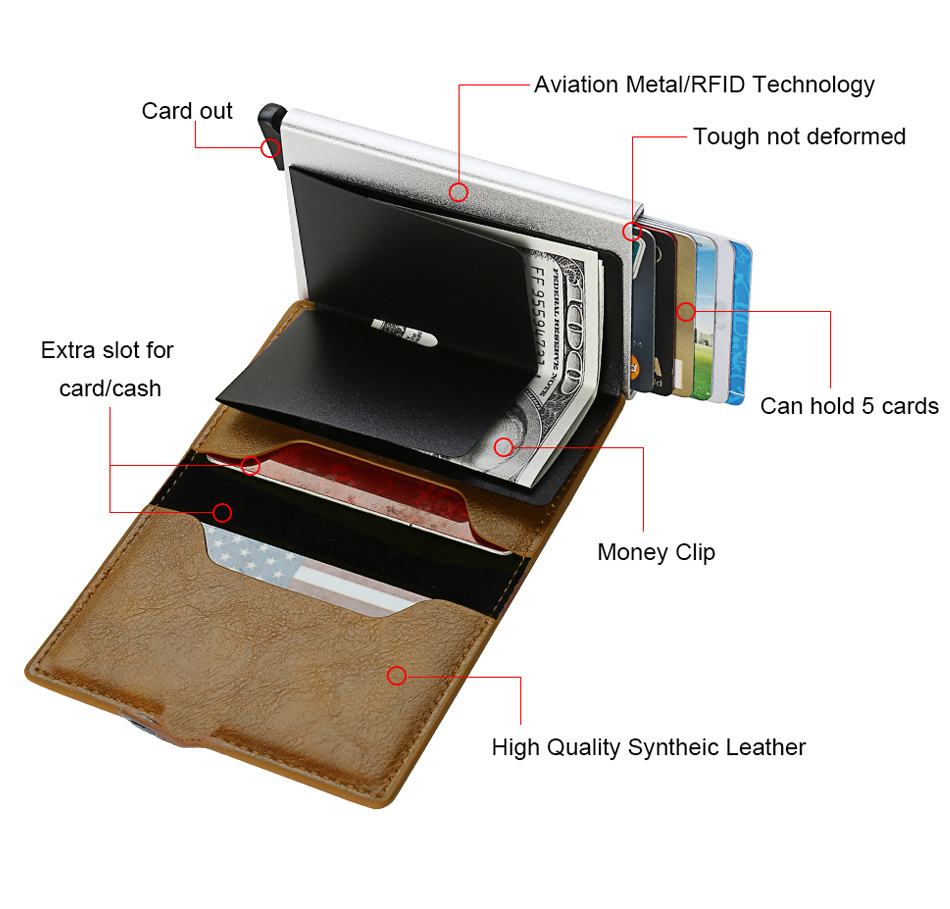 1pc Men's Aluminium Alloy Rfid Wallet With Carbon Fiber Pattern, Credit Cards For Men Und Women, Rfid Mini Business Card Holder