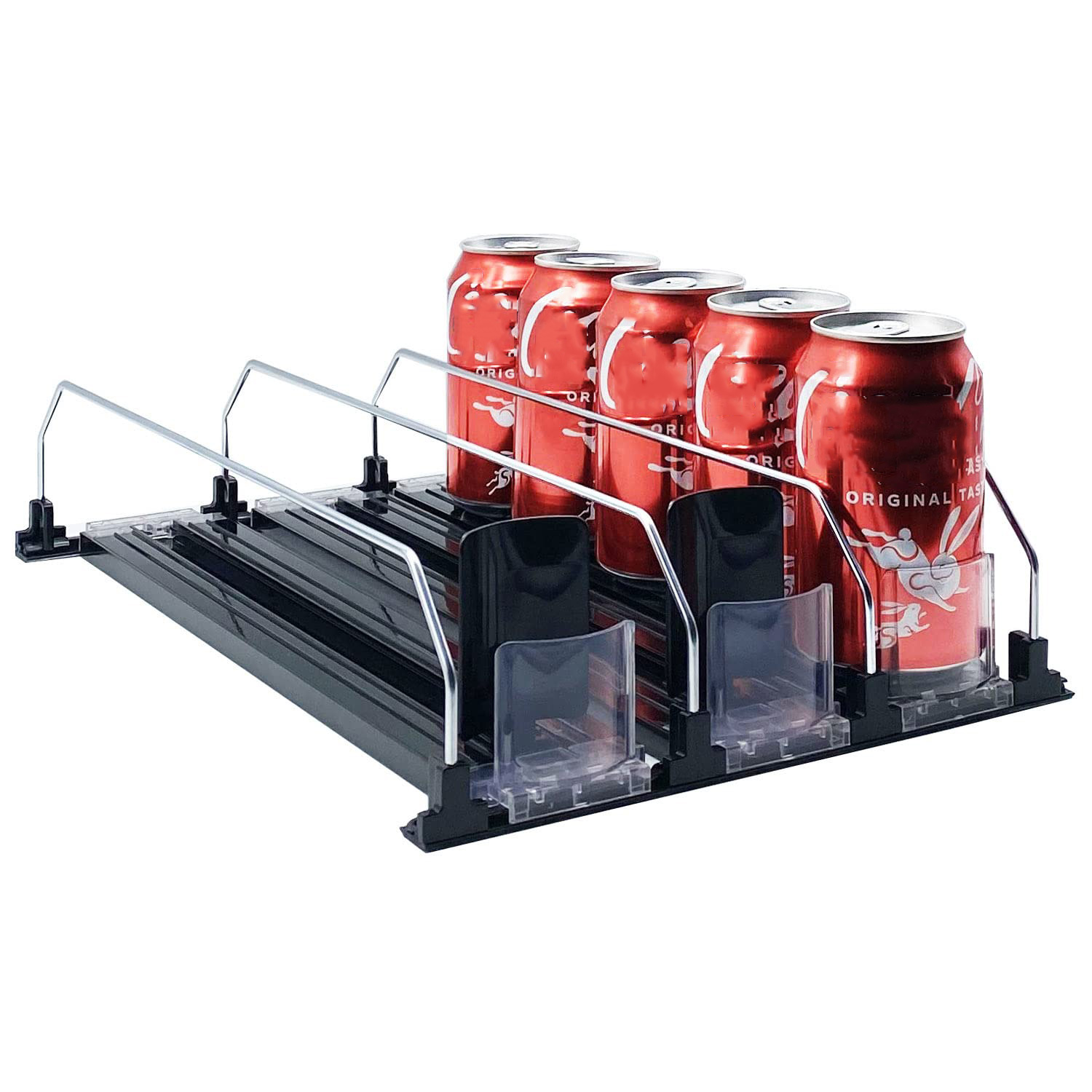 Dispensador de latas de soda para refrigerador con deslizamiento empujador  ajustable, perfecto para refrescos, cerveza y otras bebidas (3 filas, 12