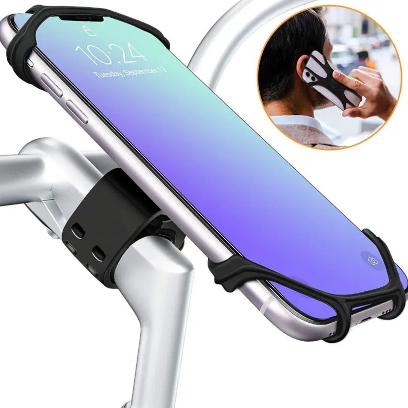 360? Rotatable Outdoor Bicycle Cell Phone Stand, Silicone Handle Mobile Phone Holder