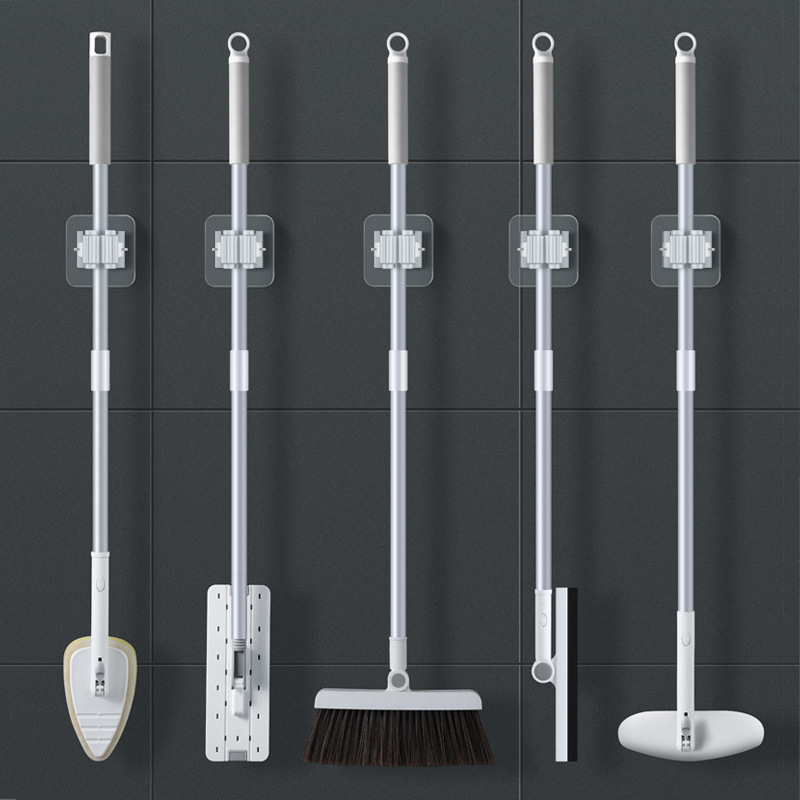 1pc Wall Mounted Mop Organizer Holder Brush Broom Hanger Home Storage Rack  Bathroom Suction Hanging Pipe Hooks Household Tools home